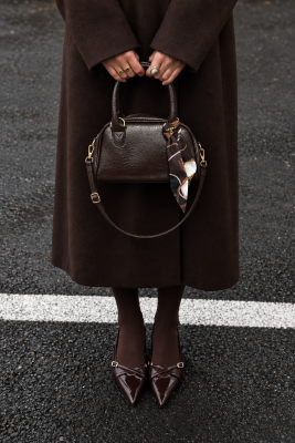 Oval Model Fularlı Çanta Kahve - GÜZEL ÇANTA