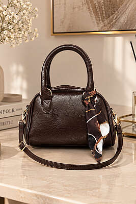 Oval Model Fularlı Çanta Kahve 