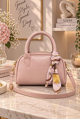 Oval Model Fularlı Çanta Pudra 