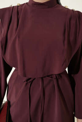 Oval Parçalı İp Kuşaklı Modal İkili Takım Burgonya - İkili Takım