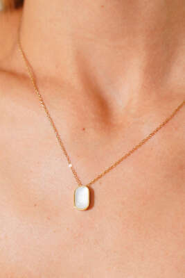 Oval Sedefli Kolye Gold - Kolye