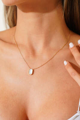 Oval Sedefli Kolye Gold - Kolye