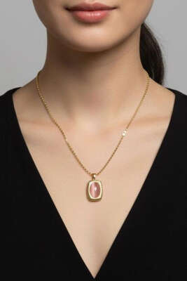Oval Taş Detaylı Kolye Gold - Kolye