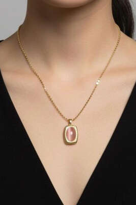 Oval Taş Detaylı Kolye Gold - Kolye