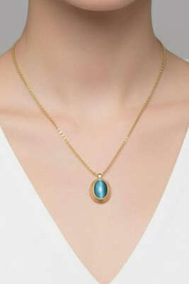 Oval Taşlı Detaylı Zincir Kolye Gold - Kolye
