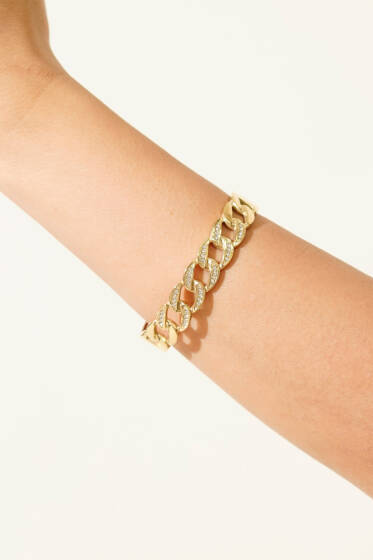 Oval Taşlı Kelepçe Bilezik Gold - Bileklik