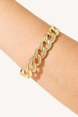 Oval Taşlı Kelepçe Bilezik Gold - Bileklik