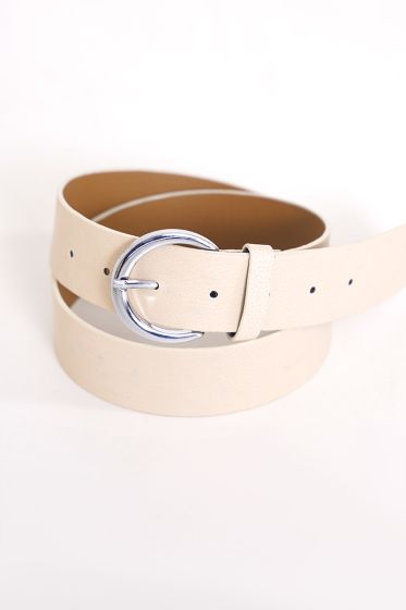 Oval Tokalı Ekru Kemer - Deri Kemer