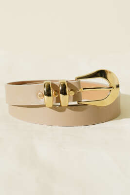 Oval Tokalı İki Köprülü Kemer Bej - DESREE KEMER