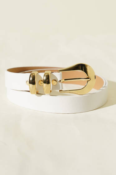 Oval Tokalı İki Köprülü Kemer Beyaz - Deri Kemer