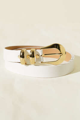 Oval Tokalı İki Köprülü Kemer Beyaz - DESREE KEMER