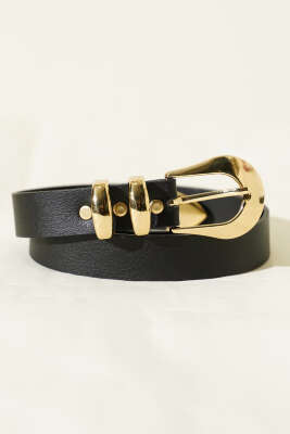 Oval Tokalı İki Köprülü Kemer Siyah - DESREE KEMER