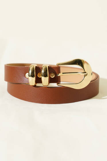 Oval Tokalı İki Köprülü Kemer Taba - Deri Kemer