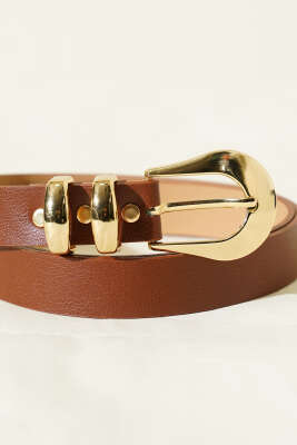 Oval Tokalı İki Köprülü Kemer Taba - Deri Kemer