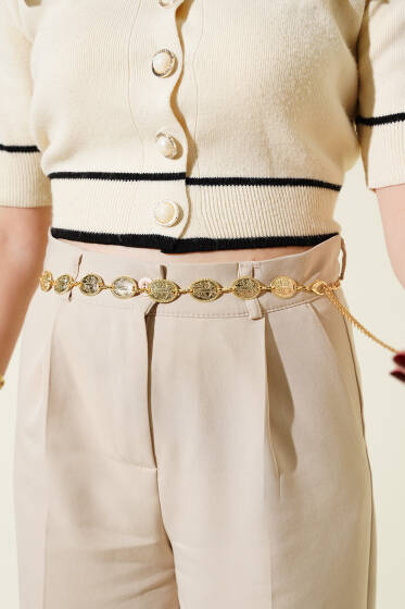 Oval Tokalı Zincir Kemer Gold - Zincirli Kemer