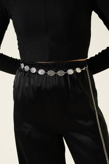 Oval Tokalı Zincir Kemer Gümüş - Zincirli Kemer