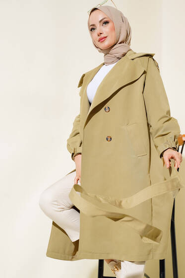 Oversize Apoletli Trençkot Vizon - Trençkot