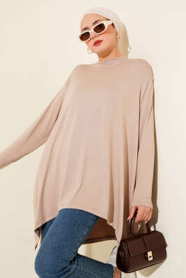Oversize Asimetrik Kesim Tunik Bej - Tunik