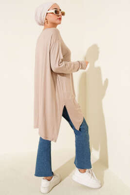 Oversize Asimetrik Kesim Tunik Bej - Tunik