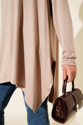 Oversize Asimetrik Kesim Tunik Bej - Tunik