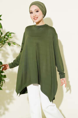 Oversize Asimetrik Kesim Tunik Haki - VAV TEKSTİL