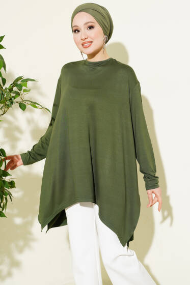 Oversize Asimetrik Kesim Tunik Haki - Tunik
