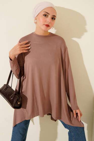 Oversize Asimetrik Kesim Tunik Vizon - Tunik