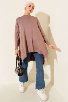 Oversize Asimetrik Kesim Tunik Vizon - Tunik