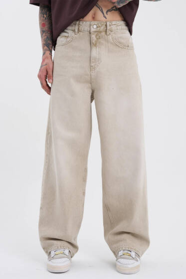 Oversize Baggy Jean Erkek Pantolon Bej - Erkek Pantolon