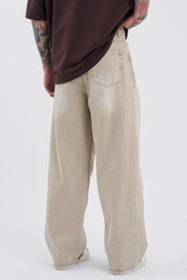 Oversize Baggy Jean Erkek Pantolon Bej - Erkek Pantolon
