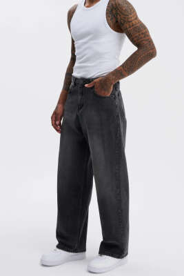 Oversize Baggy Jean Erkek Pantolon Füme - Erkek Pantolon
