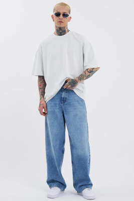Oversize Baggy Jean Erkek Pantolon Mavi - Erkek Pantolon