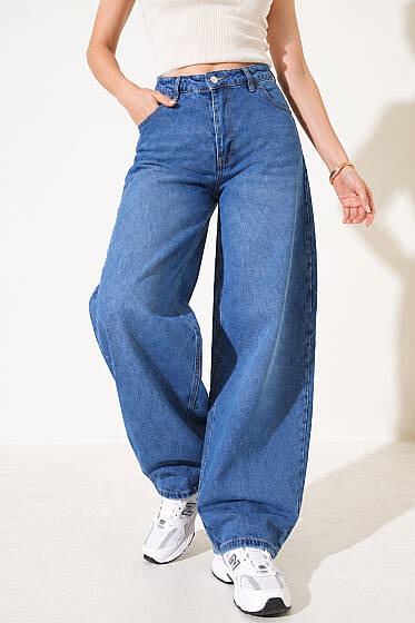 Oversize Baggy Kot Pantolon Mavi - Kadın Giyim Modelleri