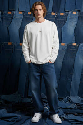 Oversize Basic Erkek Sweatshirt Ekru - MACHINIST