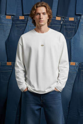 Oversize Basic Erkek Sweatshirt Ekru - Erkek Sweatshirt