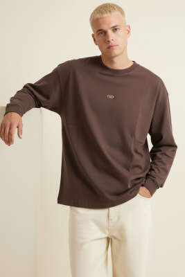 Oversize Basic Erkek Sweatshirt Kahve - MACHINIST