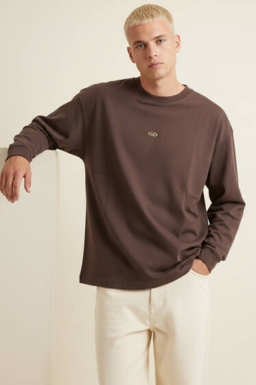 Oversize Basic Erkek Sweatshirt Kahve - Erkek Sweatshirt