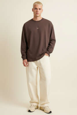 Oversize Basic Erkek Sweatshirt Kahve - Erkek Sweatshirt