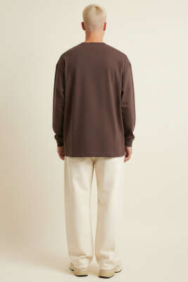 Oversize Basic Erkek Sweatshirt Kahve - Erkek Sweatshirt