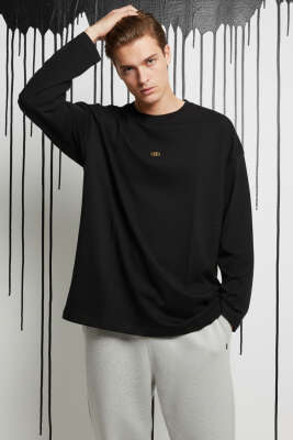 Oversize Basic Erkek Sweatshirt Siyah - MACHINIST