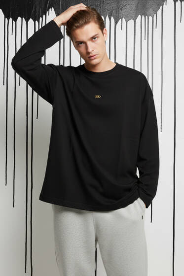 Oversize Basic Erkek Sweatshirt Siyah - Erkek Sweatshirt