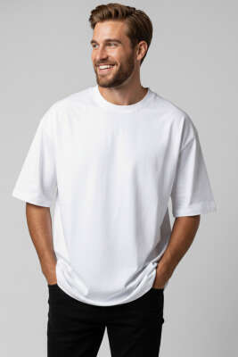 Oversize Basic Erkek Tshirt Ekru - WİPEOUT