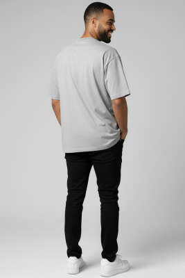 Oversize Basic Erkek Tshirt Gri - Yılın Fırsatı