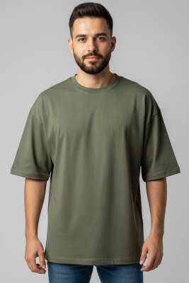 Oversize Basic Erkek Tshirt Haki - WİPEOUT