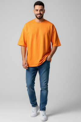 Oversize Basic Erkek Tshirt Oranj - Yılın Fırsatı