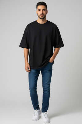 Oversize Basic Erkek Tshirt Siyah - Yılın Fırsatı