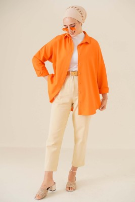 Oversize Basic Gömlek Oranj - Thumbnail