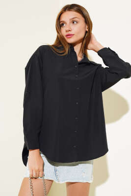 Oversize Basic Gömlek Siyah - Kadın Giyim Modelleri