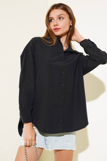 Oversize Basic Gömlek Siyah - Yeni Giyim