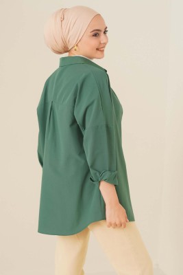 Oversize Basic Gömlek Yeşil - Thumbnail